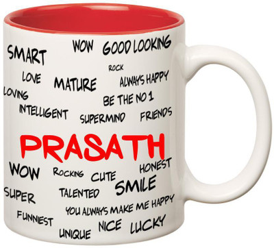 

Huppme Good Personality Prasath Inner Red Ceramic Mug(350 ml), Red;white