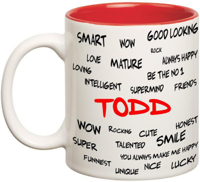 

Huppme Good Personality Todd Inner Red Ceramic Mug(350 ml), Red;white