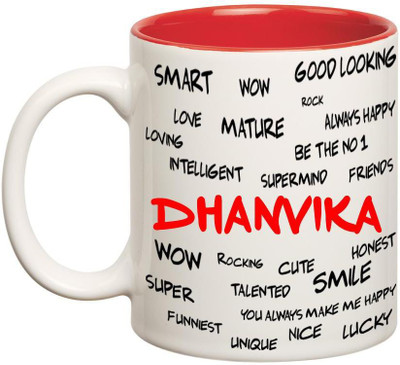 

Huppme Good Personality Dhanvika Inner Red Ceramic Mug(350 ml), Red;white