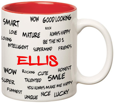 

Huppme Good Personality Ellis Inner Red Ceramic Mug(350 ml), Red;white