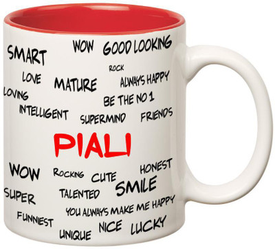 

Huppme Good Personality Piali Inner Red Ceramic Mug(350 ml), Red;white