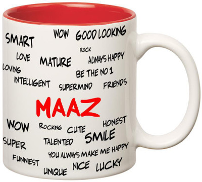 

Huppme Good Personality Maaz Inner Red Ceramic Mug(350 ml), Red;white