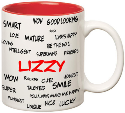

Huppme Good Personality Lizzy Inner Red Ceramic Mug(350 ml), Red;white