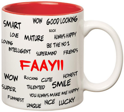 

Huppme Good Personality Faayii Inner Red Ceramic Mug(350 ml), Red;white