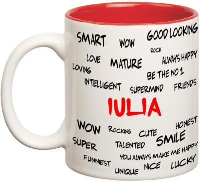 

Huppme Good Personality Iulia Inner Red Ceramic Mug(350 ml), Red;white