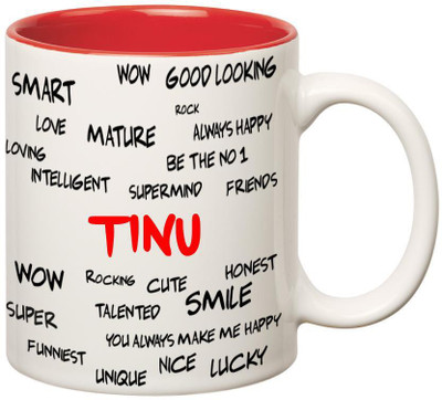 

Huppme Good Personality Tinu Inner Red Ceramic Mug(350 ml), Red;white