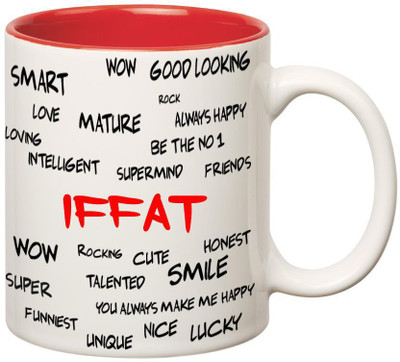 

Huppme Good Personality Iffat Inner Red Ceramic Mug(350 ml), Red;white