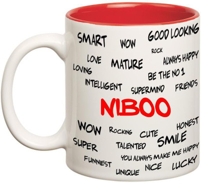

Huppme Good Personality Niboo Inner Red Ceramic Mug(350 ml), Red;white