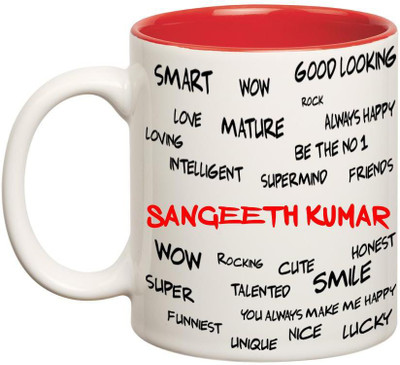 

Huppme Good Personality Sangeeth Kumar Inner Red Ceramic Mug(350 ml), Red;white