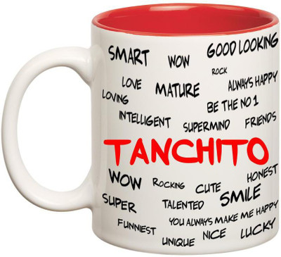 

Chanakya Good Personality Tanchito Inner Red Cofffee Name Ceramic Mug(350 ml), Red;white