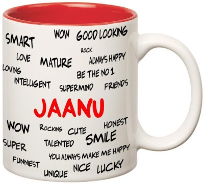 

Huppme Good Personality Jaanu Inner Red Ceramic Mug(350 ml), Red;white