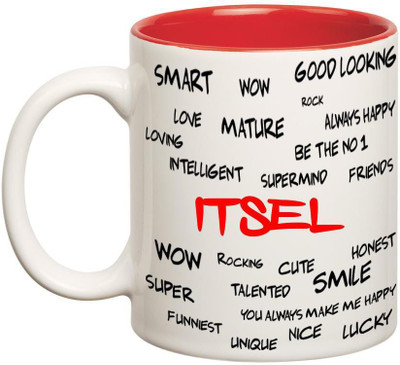 Huppme Good Personality Itsel Inner Red Ceramic Mug(350 ml), Red;white