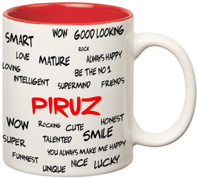 

Huppme Good Personality Piruz Inner Red Ceramic Mug(350 ml), Red;white