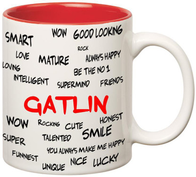 

Huppme Good Personality Gatlin Inner Red Ceramic Mug(350 ml), Red;white