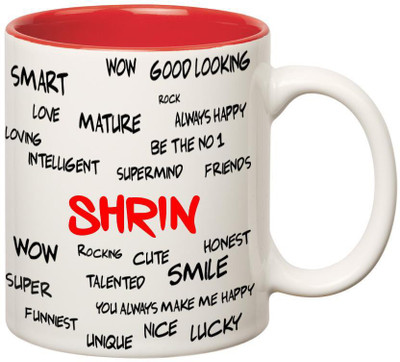 

Huppme Good Personality Shrin Inner Red Ceramic Mug(350 ml), Red;white