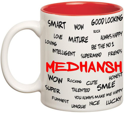 

Huppme Good Personality Medhansh Inner Red Ceramic Mug(350 ml), Red;white