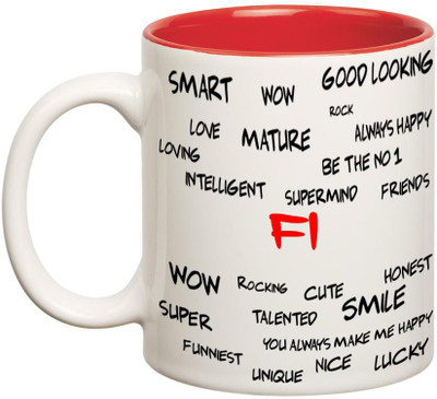 

Chanakya Good Personality Fi Inner Red Cofffee Name Ceramic Mug(350 ml), Red;white