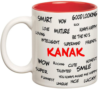 

Chanakya Good Personality Kanak Inner Red Cofffee Name Ceramic Mug(350 ml), Red;white