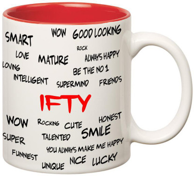 

Huppme Good Personality Ifty Inner Red Ceramic Mug(350 ml), Red;white
