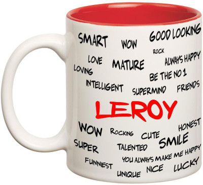 

Chanakya Good Personality Leroy Inner Red Cofffee Name Ceramic Mug(350 ml), Red;white