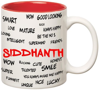 

Huppme Good Personality Siddhanth Inner Red Ceramic Mug(350 ml), Red;white