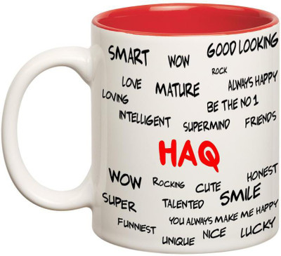 

Chanakya Good Personality Haq Inner Red Cofffee Name Ceramic Mug(350 ml), Red;white