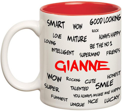 

Huppme Good Personality Gianne Inner Red Ceramic Mug(350 ml), Red;white