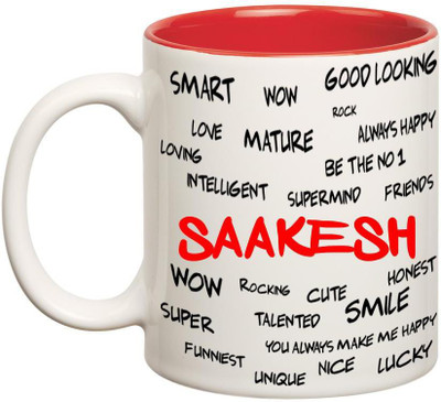 

Huppme Good Personality Saakesh Inner Red Ceramic Mug(350 ml), Red;white