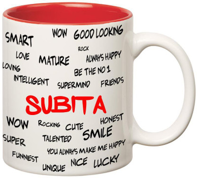 

Huppme Good Personality Subita Inner Red Ceramic Mug(350 ml), Red;white