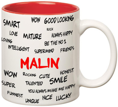 

Huppme Good Personality Malin Inner Red Ceramic Mug(350 ml), Red;white