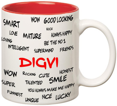 

Huppme Good Personality Digvi Inner Red Ceramic Mug(350 ml), Red;white