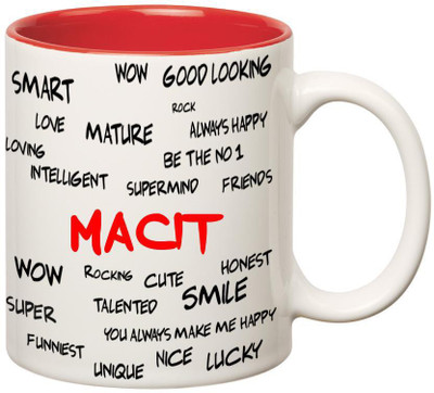 

Huppme Good Personality Macit Inner Red Ceramic Mug(350 ml), Red;white