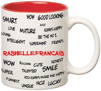 

Huppme Good Personality Rashellefrancais Inner Red Ceramic Mug(350 ml), Red;white