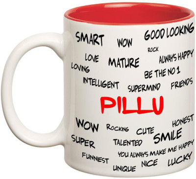 

Huppme Good Personality Pillu Inner Red Ceramic Mug(350 ml), Red;white