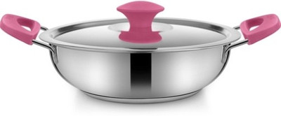 

Bonita Pan appetit Kadhai 24 cm with Lid(Stainless Steel, Induction Bottom), Pink