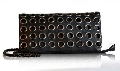 

Un Branded Handbag Famous Brand Retro Rivet Tote Bag Lady Wallet Clutch Purse Pouch(Black)