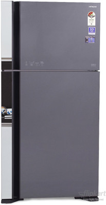Hitachi 565 L Frost Free Double Door 3 Star Refrigerator Glass Grey, R VG610PND3 Hitachi Refrigerators