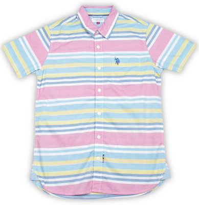 

US Polo Kids Boys Striped Casual Yellow, Blue, Pink Shirt, Lt pink