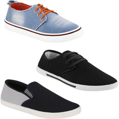 

Chevit Men's Combo Pack Of 3 Sneakers With Canvas Shoes For Men(Multicolor