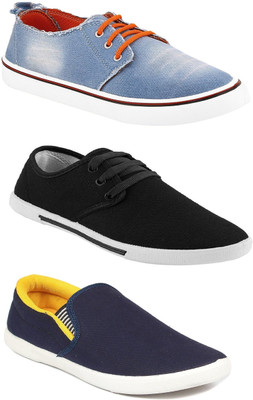 

Chevit Men's Combo Pack Of 3 Sneakers With Canvas Shoes For Men(Black, Blue, Multicolor