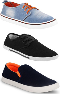 

Chevit Men's Combo Pack Of 3 Sneakers With Canvas Shoes For Men(Multicolor