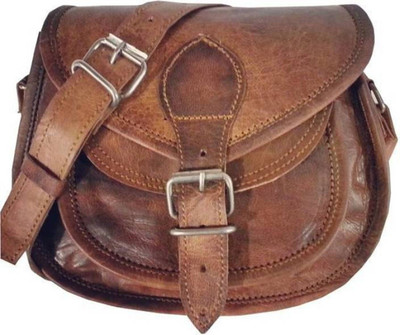 

CraftShades Girls Casual Brown Genuine Leather, Canvas Sling Bag