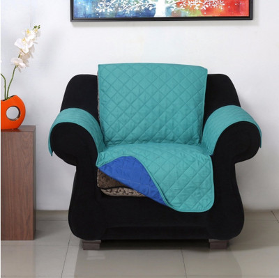 @Home by nilkamal by Nilkamal Polyester 1 Seater Sofa Checkered Cover(Pack of 1 Sea Green & Indigo)