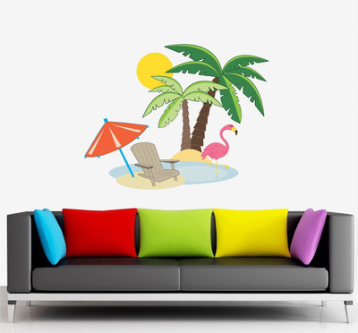 Asmi Collections 125 cm Beautiful Beach Palm Flamingo Removable Sticker(Pack of 1)