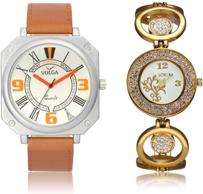 Volga VL45LR204 New Exclusive Collection Leather-Metal Diamond Studed Strap-Belt Mens Watches Best Offer Combo Watch  - For Boys   Watches  (Volga)