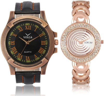 Volga VL23LR202 New Exclusive Collection Leather-Metal Diamond Studed Strap-Belt Mens Watches Best Offer Combo Watch  - For Boys   Watches  (Volga)