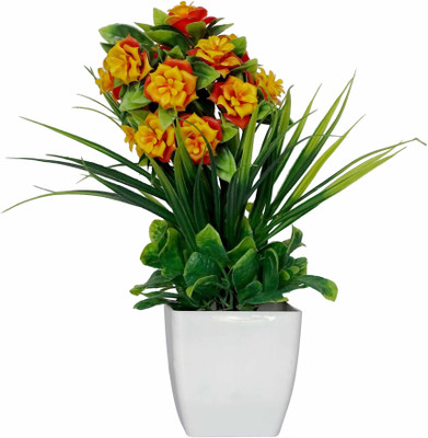 

HOB Orange, Green, White Assorted Artificial Flower with Pot(15 inch, Pack of 1)