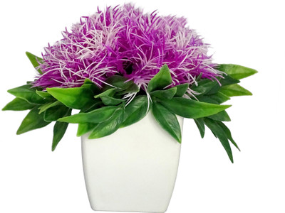 

HOB Purple, Green, White Assorted Artificial Flower with Pot(14 inch, Pack of 1)