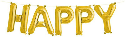 

Balloons Solid 16" Letter "HAPPY" Gold Super Shape Foil Balloon Balloon(Gold, Pack of 1)