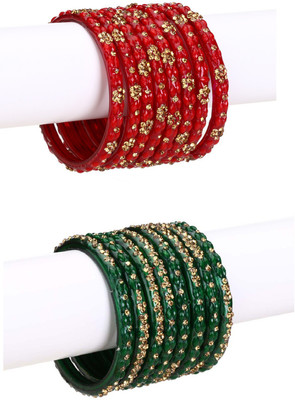 Somil Glass Beads, Crystal Bangle Set(Pack of 16)